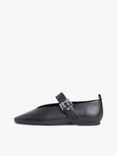 Leather Buckle Ballerinas — Black 7