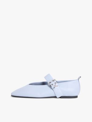 blue leather buckle ballerinas for women tommy jeans