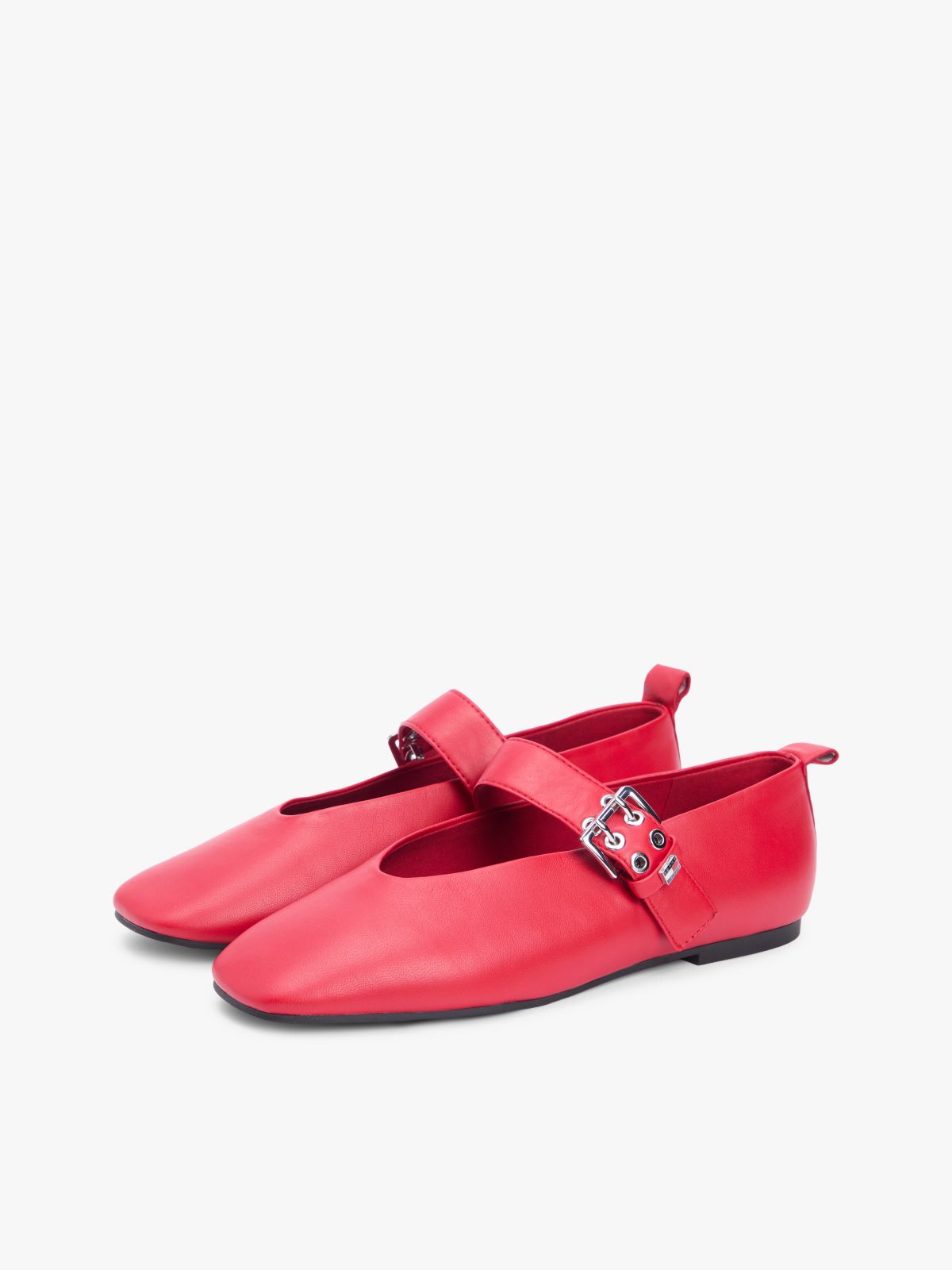 Leather Buckle Ballerinas — Red