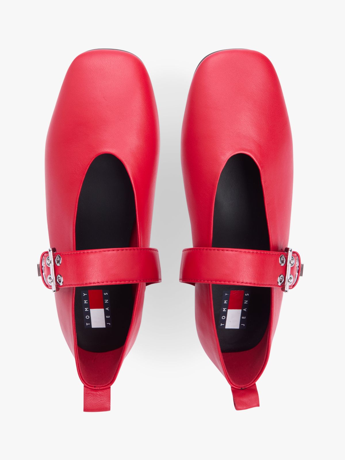 Leather Buckle Ballerinas — Red