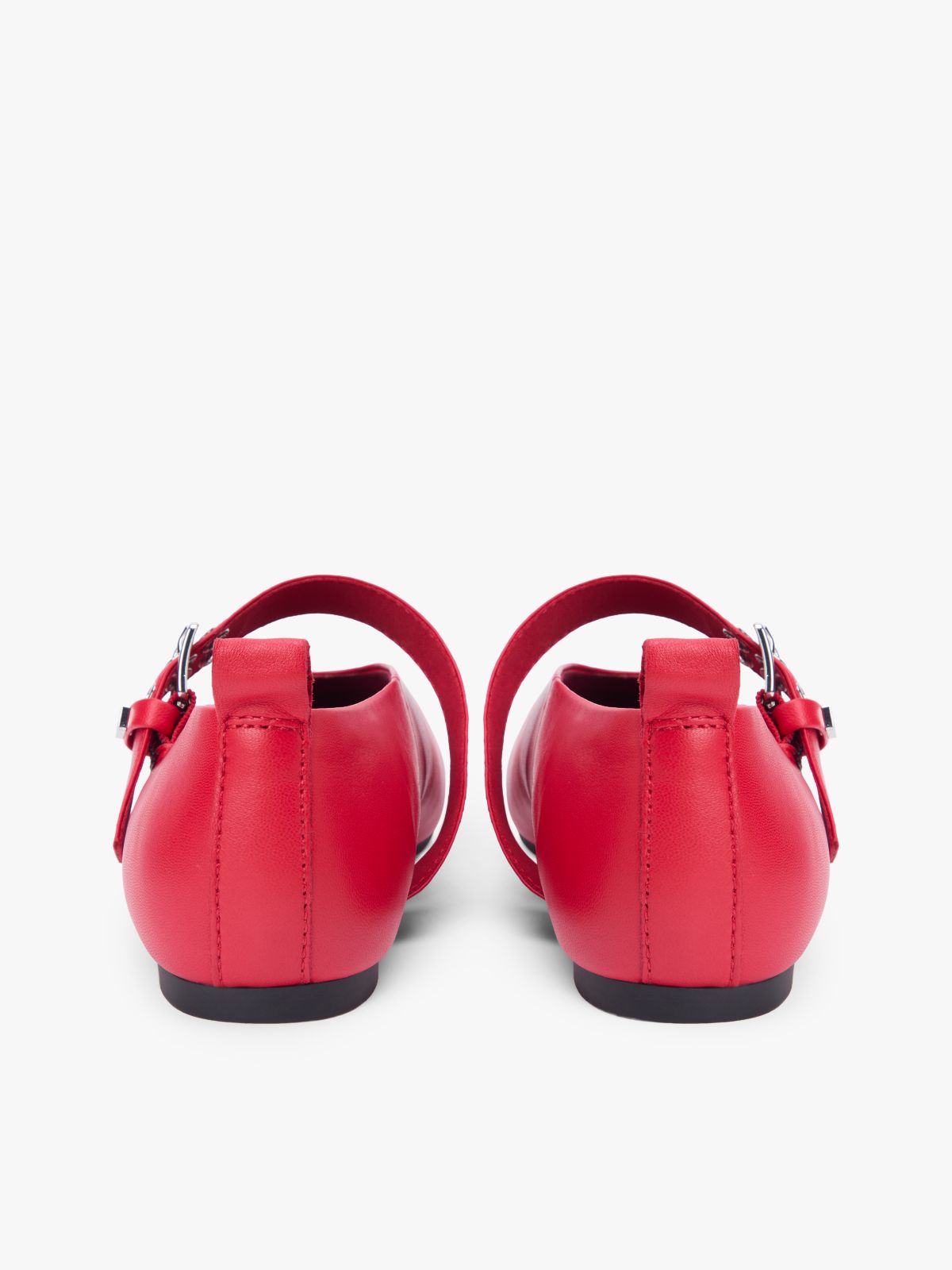Leather Buckle Ballerinas — Red