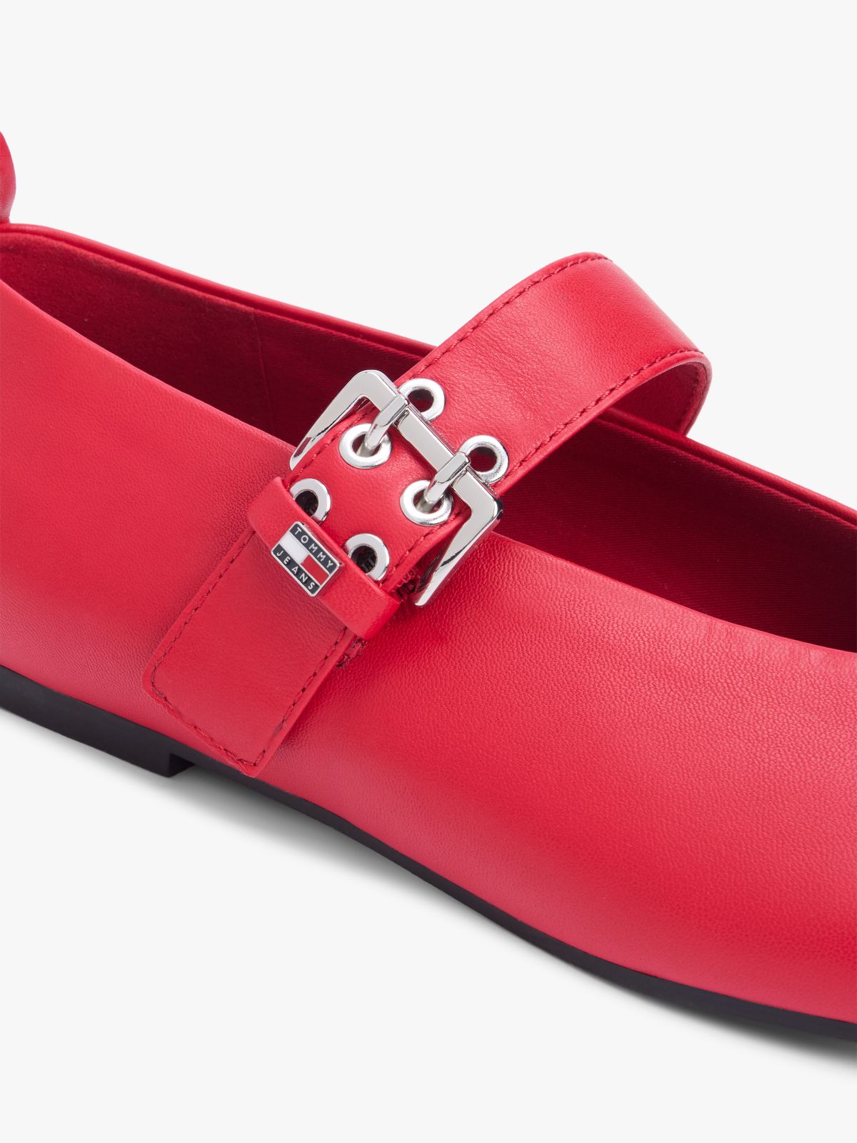 Leather Buckle Ballerinas — Red