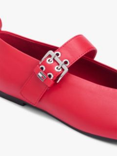 Leather Buckle Ballerinas — Red 6