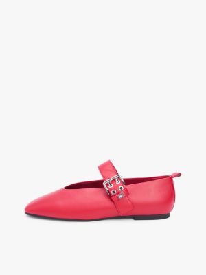 red leather buckle ballerinas for women tommy jeans