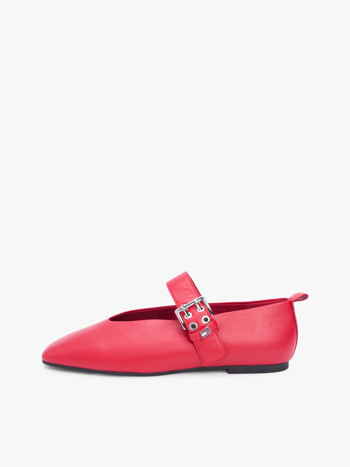 Leather Buckle Ballerinas — Red