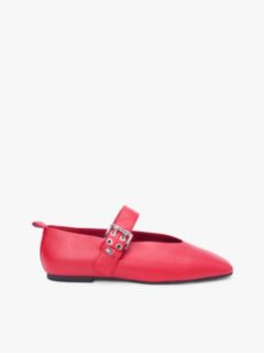 Leather Buckle Ballerinas — Red 1