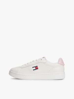 white archive court heart charm leather trainers for women tommy jeans