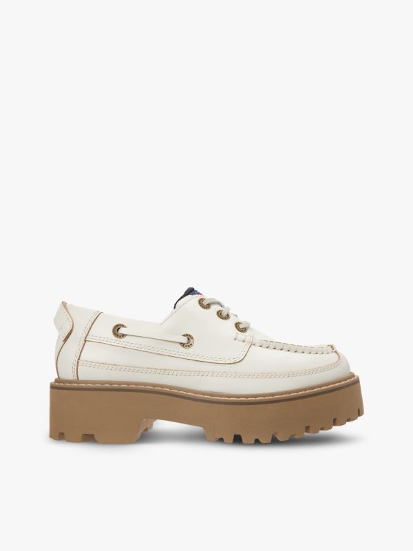 Archive Leather Chunky Cleat Boat Shoes — White