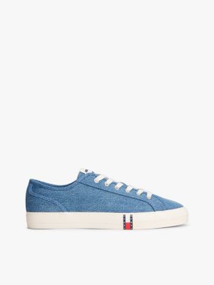 blue archive sneaker aus denim mit flag-streifen für damen - tommy jeans