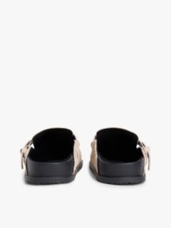 Textured Suede Buckle Mules — Beige 4