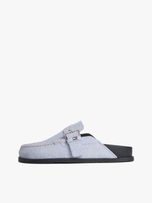 blau strukturierter veloursleder-loafer mit schnalle für damen - tommy jeans