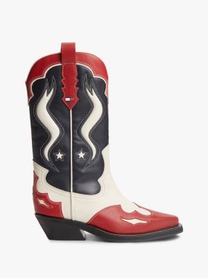 blue archive leder-cowboystiefel mit color block für damen - tommy jeans