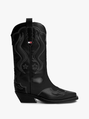 black archive leather colour-blocked cowboy boots for women tommy jeans