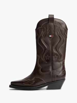 braun archive leder-cowboystiefel für damen - tommy jeans