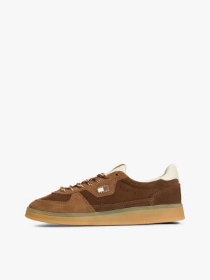 brown the greenwich suede cupsole trainers for women tommy jeans