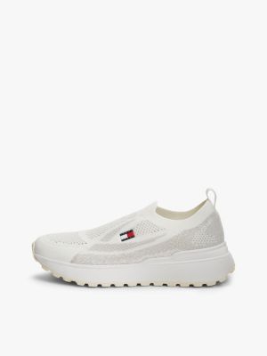 white logo knit cleat slip-on trainers for women tommy jeans