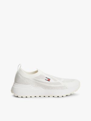 white logo knit cleat slip-on trainers for women tommy jeans