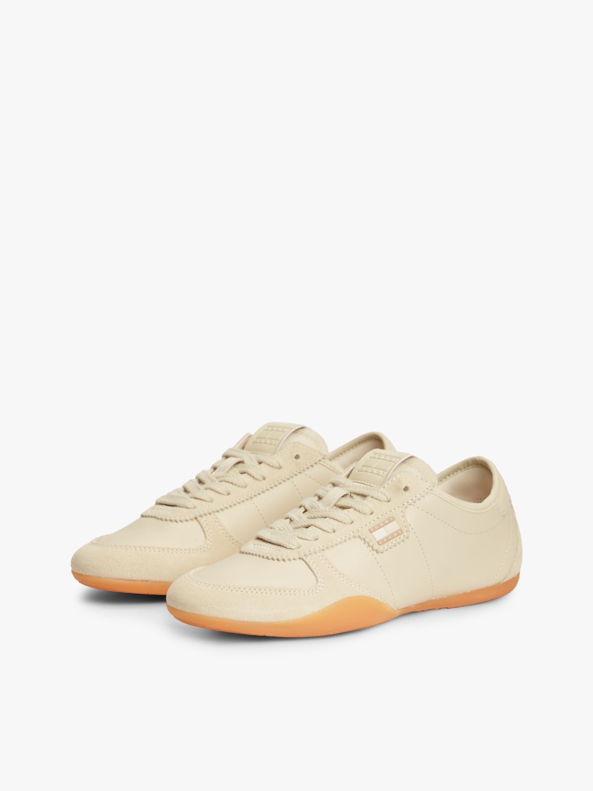 Leather Low Profile Ballet Trainers — Beige