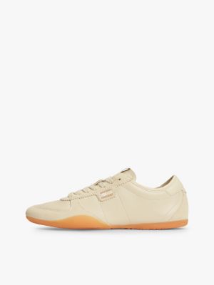 beige leather low profile ballet trainers for women tommy jeans