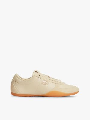 beige leather low profile ballet trainers for women tommy jeans