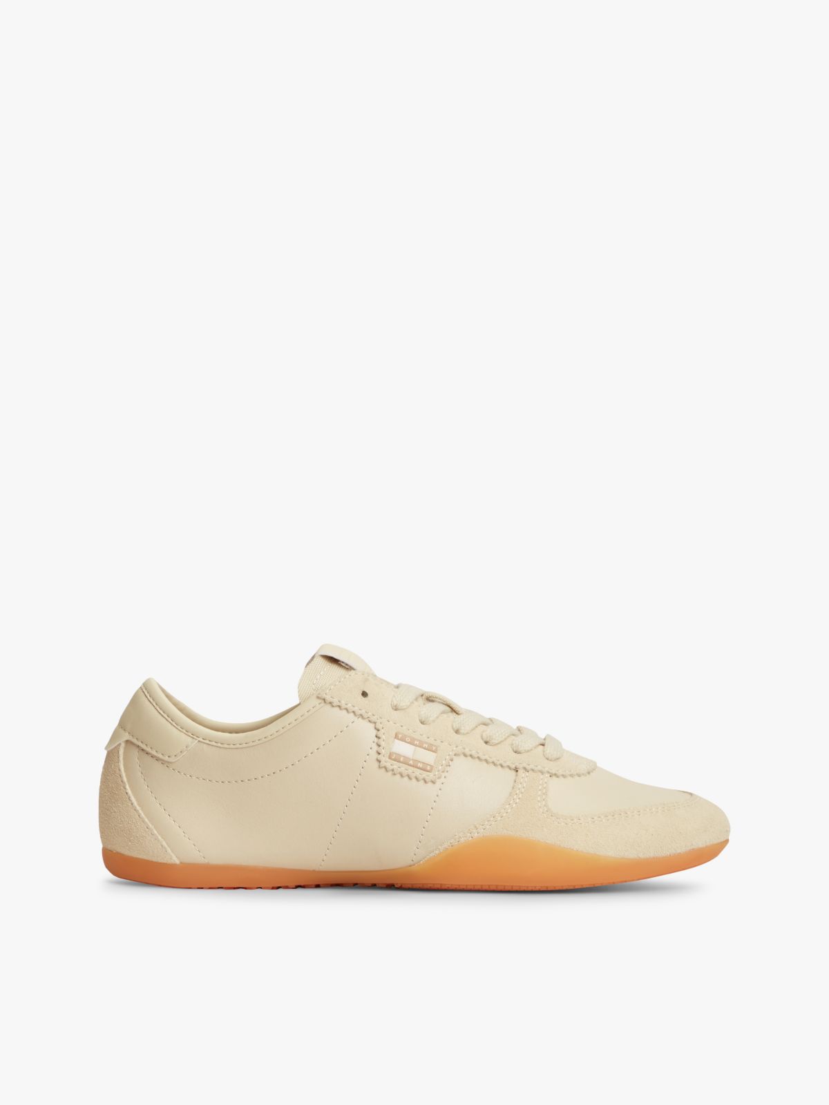 Leather Low Profile Ballet Trainers — Beige