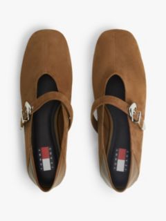 Suede Buckle Square Toe Ballerinas — Brown 3