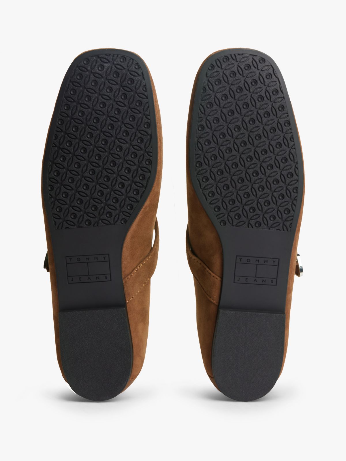 Suede Buckle Square Toe Ballerinas — Brown