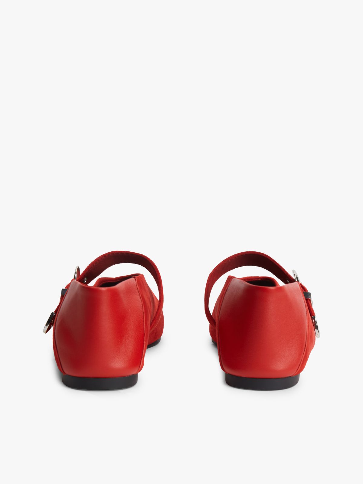 Suede Buckle Square Toe Ballerinas — Red