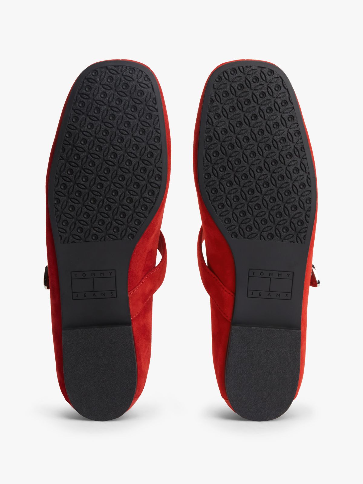 Suede Buckle Square Toe Ballerinas — Red