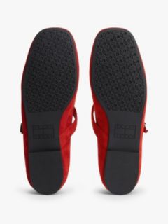 Suede Buckle Square Toe Ballerinas — Red 5