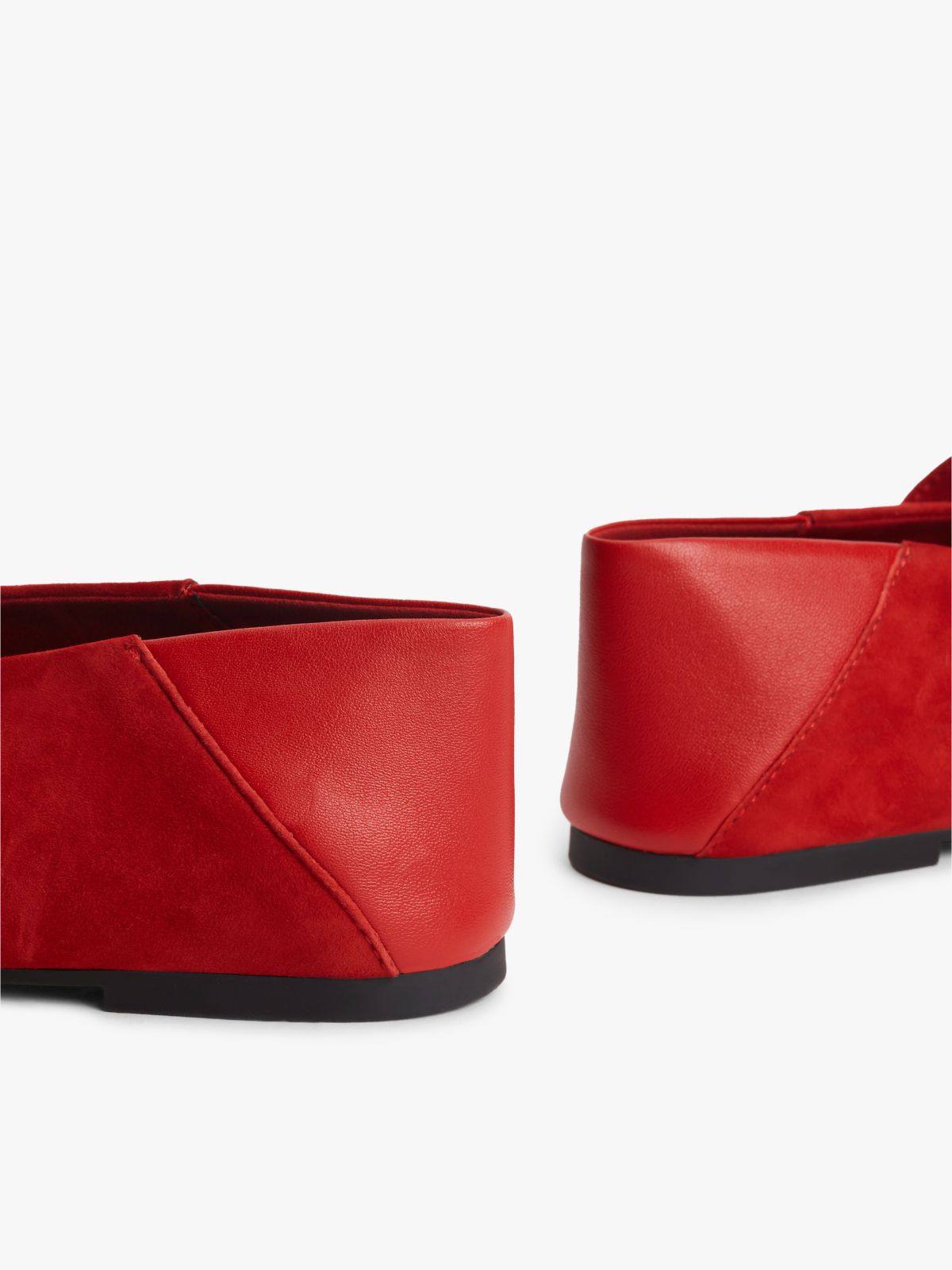 Suede Buckle Square Toe Ballerinas — Red