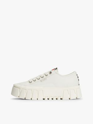 white zebra print logo platform cupsole trainers for women tommy jeans