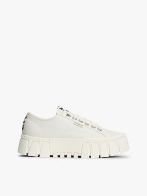 white zebra print logo platform cupsole trainers for women tommy jeans