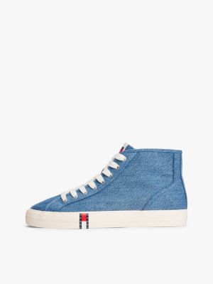 blue archive denim flag stripe mid-top trainers for women tommy jeans