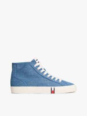 blue archive denim flag stripe mid-top trainers for women tommy jeans