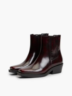 Leather Embossed Logo Western Boots — Brown 2