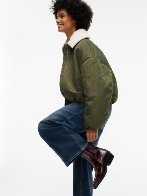 brown leather embossed logo western boots for women tommy jeans