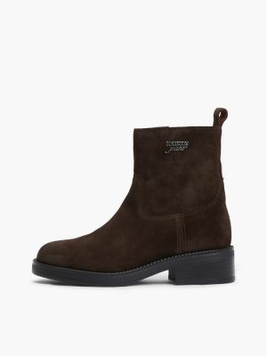 brown suede soft outsole chelsea boots for women tommy jeans