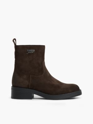 brown suede soft outsole chelsea boots for women tommy jeans