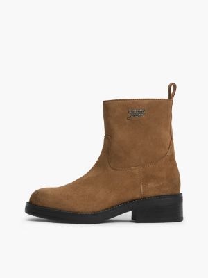 brown suede soft outsole chelsea boots for women tommy jeans