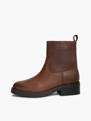 brown leather soft outsole chelsea boots for women tommy jeans