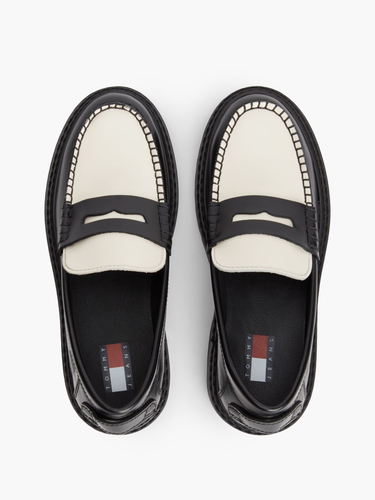 Archive Leather Contrast Penny Loafers — Black