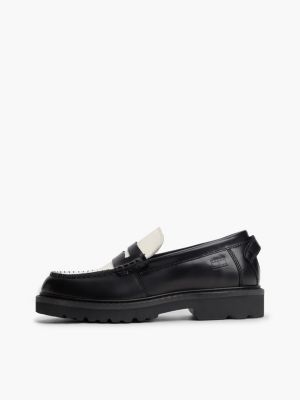 zwart archive leren penny loafer met contrasterende details voor dames - tommy jeans
