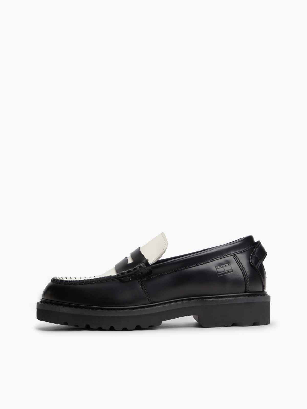 Archive Leather Contrast Penny Loafers — Black