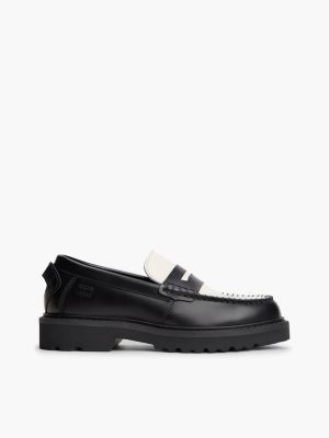 black archive leren penny loafer met contrasterende details voor dames - tommy jeans
