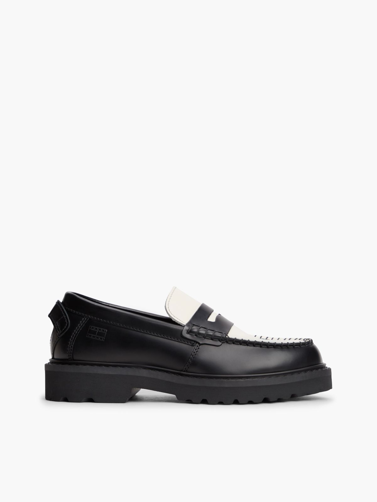 Archive Leather Contrast Penny Loafers — Black