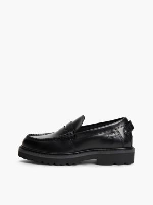 black archive leather contrast penny loafers for women tommy jeans