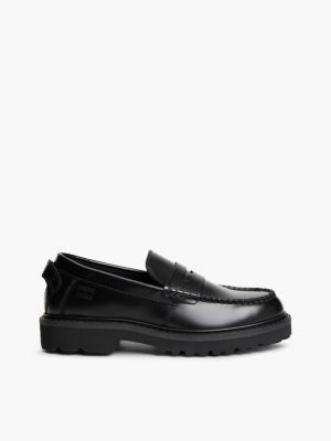 black archive leren penny loafer met contrasterende details voor dames - tommy jeans