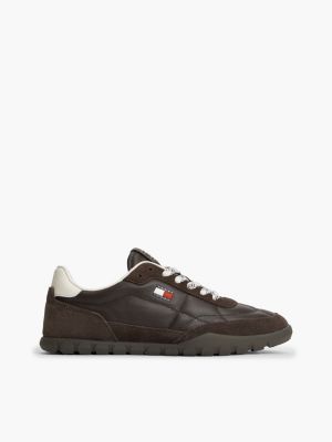 brown leather cleat low profile trainers for women tommy jeans