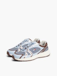 Logo Mixed Texture Trainers — Blue 2